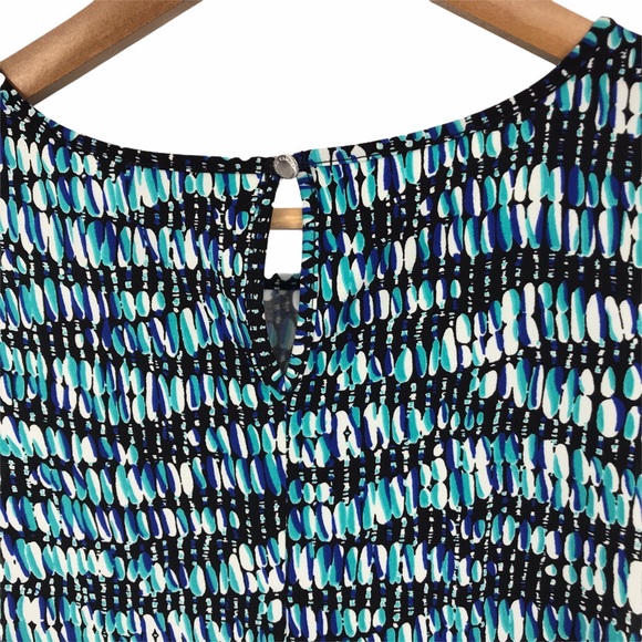 Vince Camuto tunic top s hi low sleeveless blue green black geo keyhole back - Picture 5 of 8